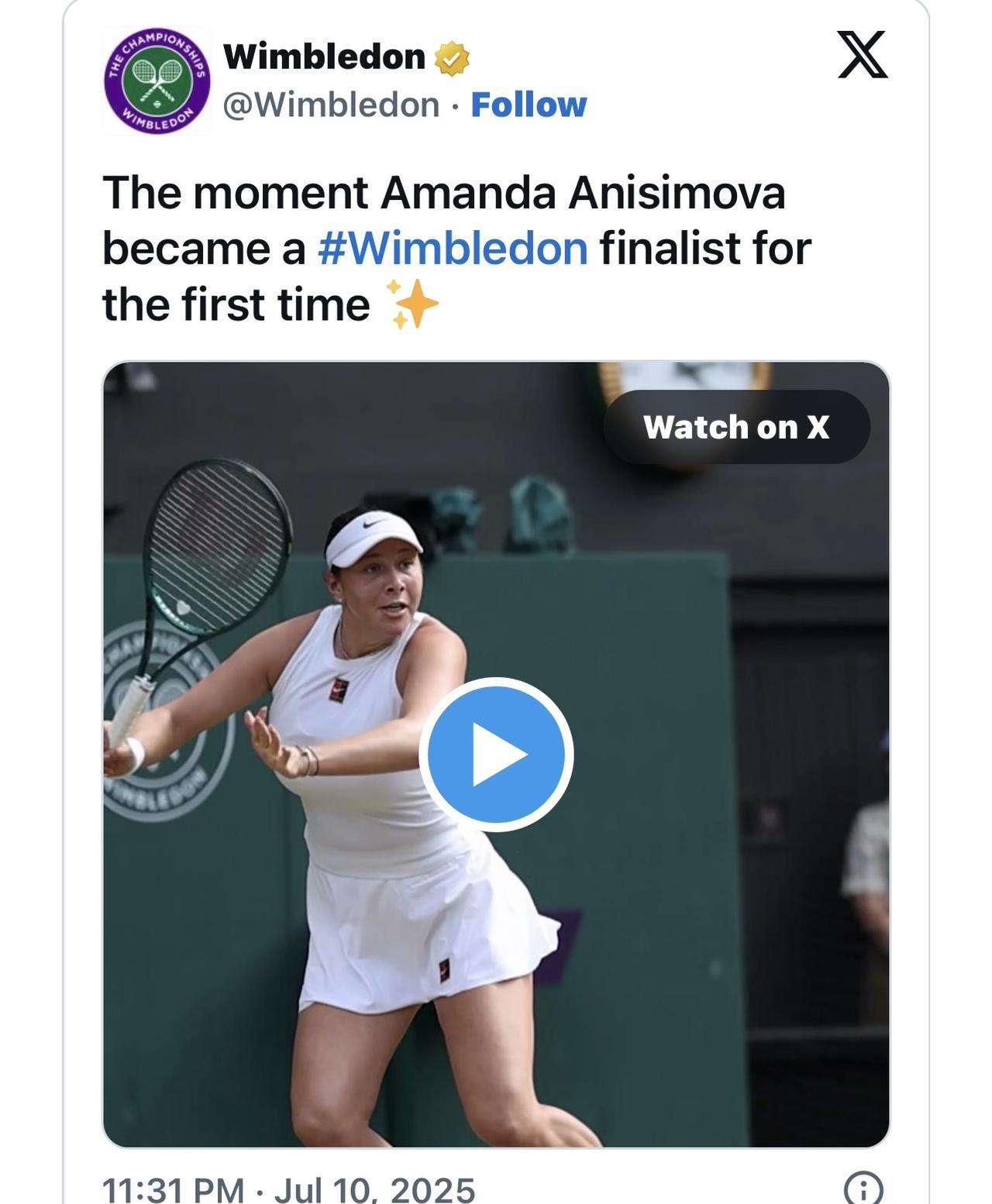 美国网球明星阿曼达·阿尼西莫娃AmandaAnisimova击败世界排名第一