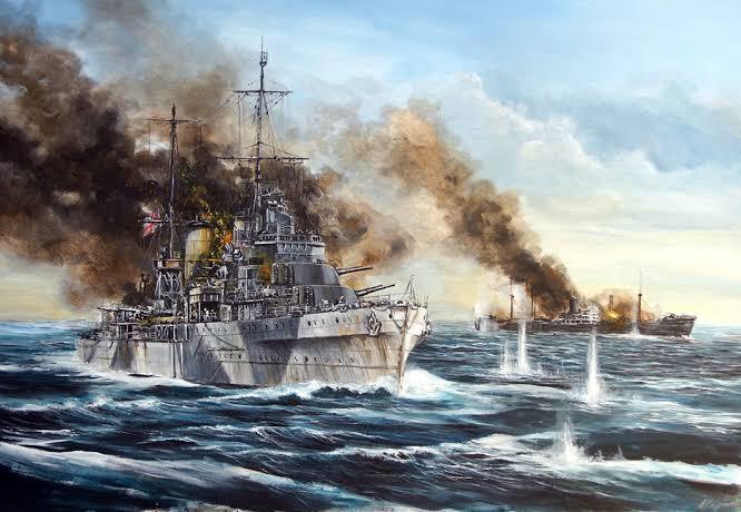 1941年11月19日，澳大利亚海军悉尼号巡洋舰与德国海军鸬鹚号辅助巡洋舰在海战