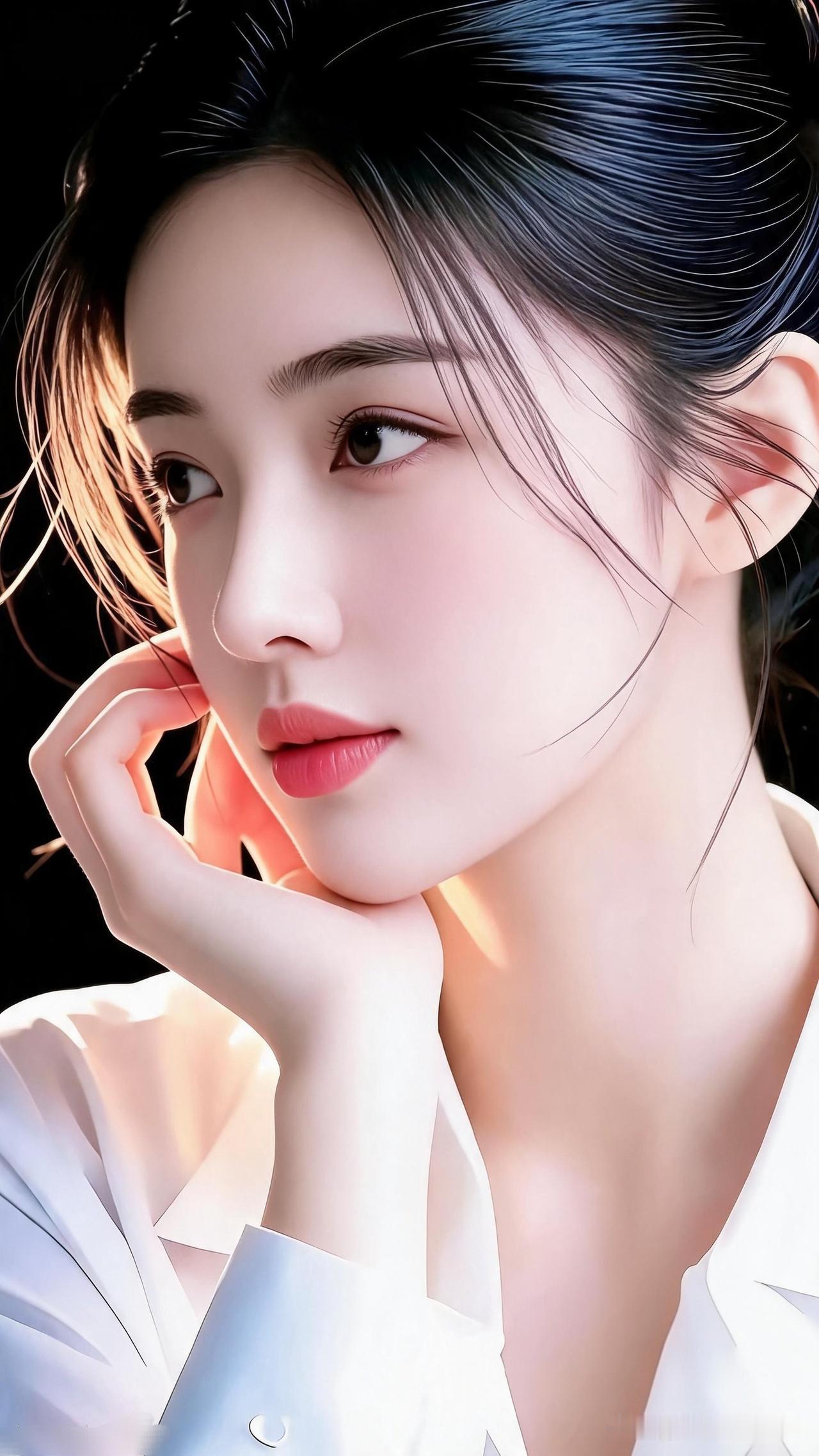 温柔少女，沉思的瞬间，唯美动人。