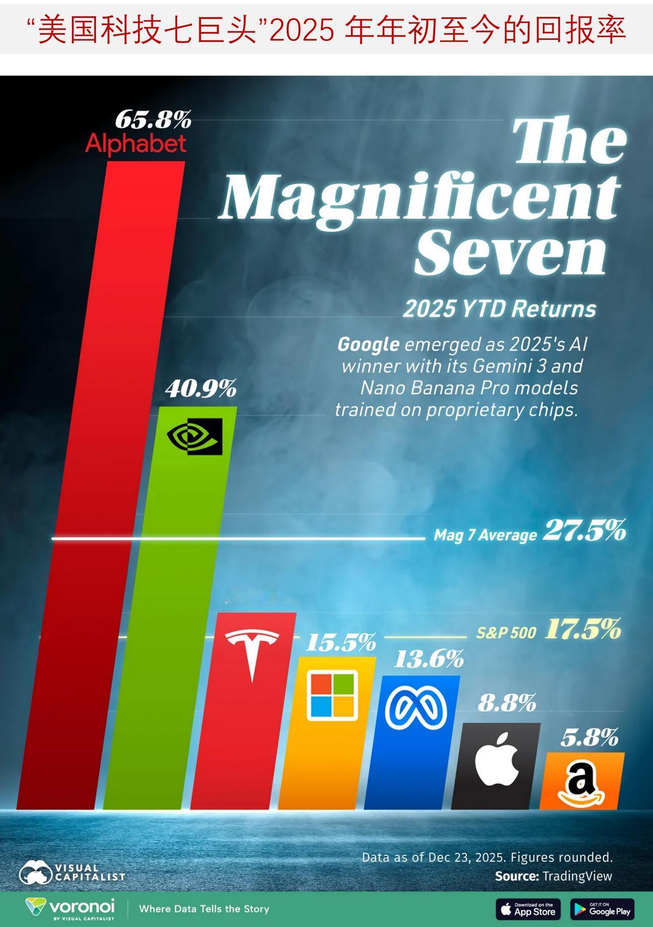 2025年‘美国科技七巨头’股票的业绩怎样？2025年，“美国科技七巨头