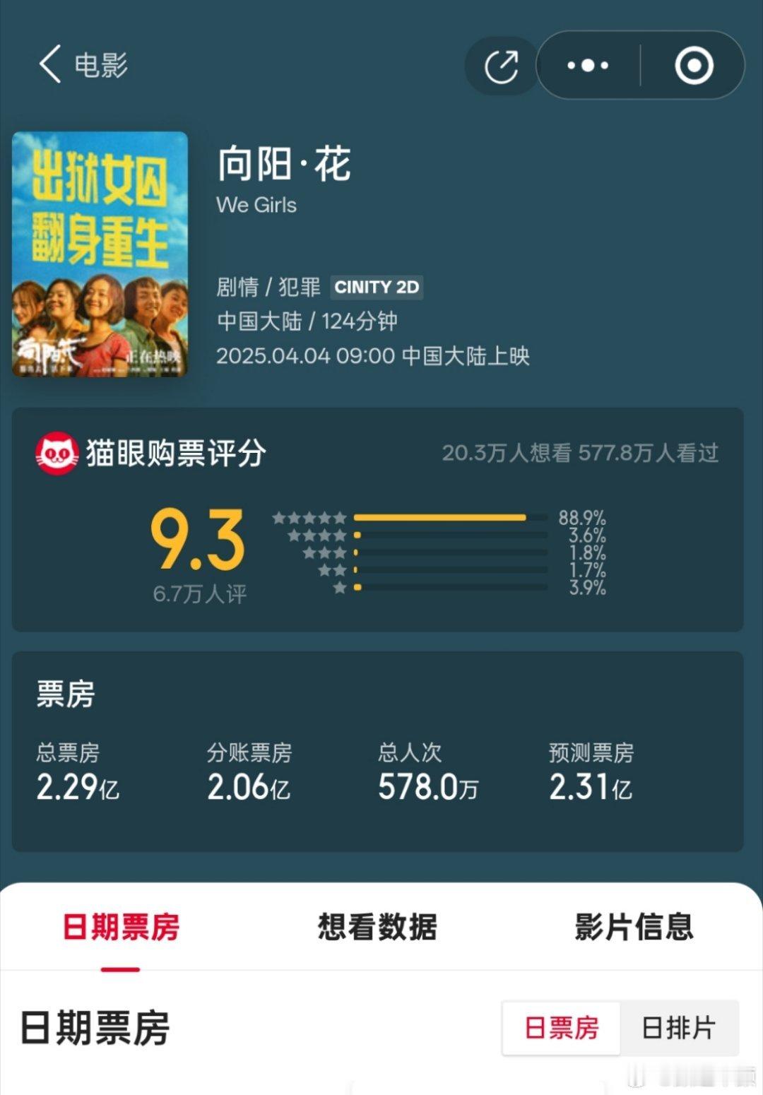 《向阳·花》最终票房差不多就是2.3亿了稳扎稳打的赵姐期待下一部电影​​​