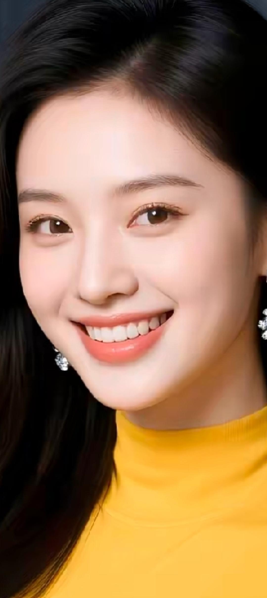 甜美笑容，黄色毛衣，闪耀耳环，元气满满的一天！😊✨