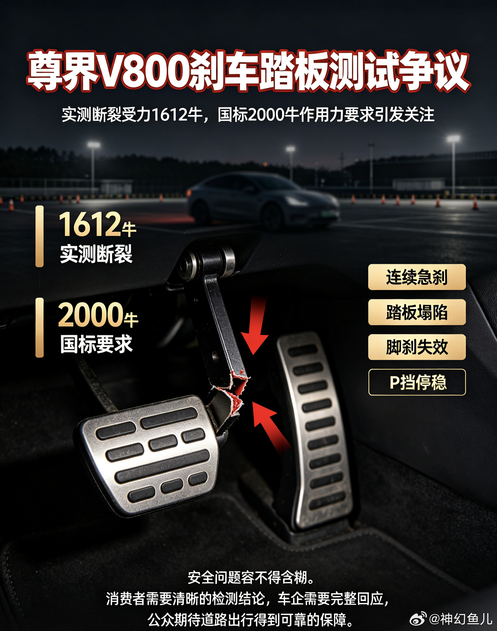 #江淮汽车回应尊界V800刹车测试#刹车踏板，是行车安全最核心的一道防线，一脚急刹踩断踏板，以往只存