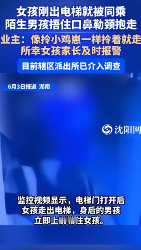 湖南，一4岁女孩刚独自迈出电梯门，同乘的陌生中学男孩突然从背后死死捂住她的口鼻、