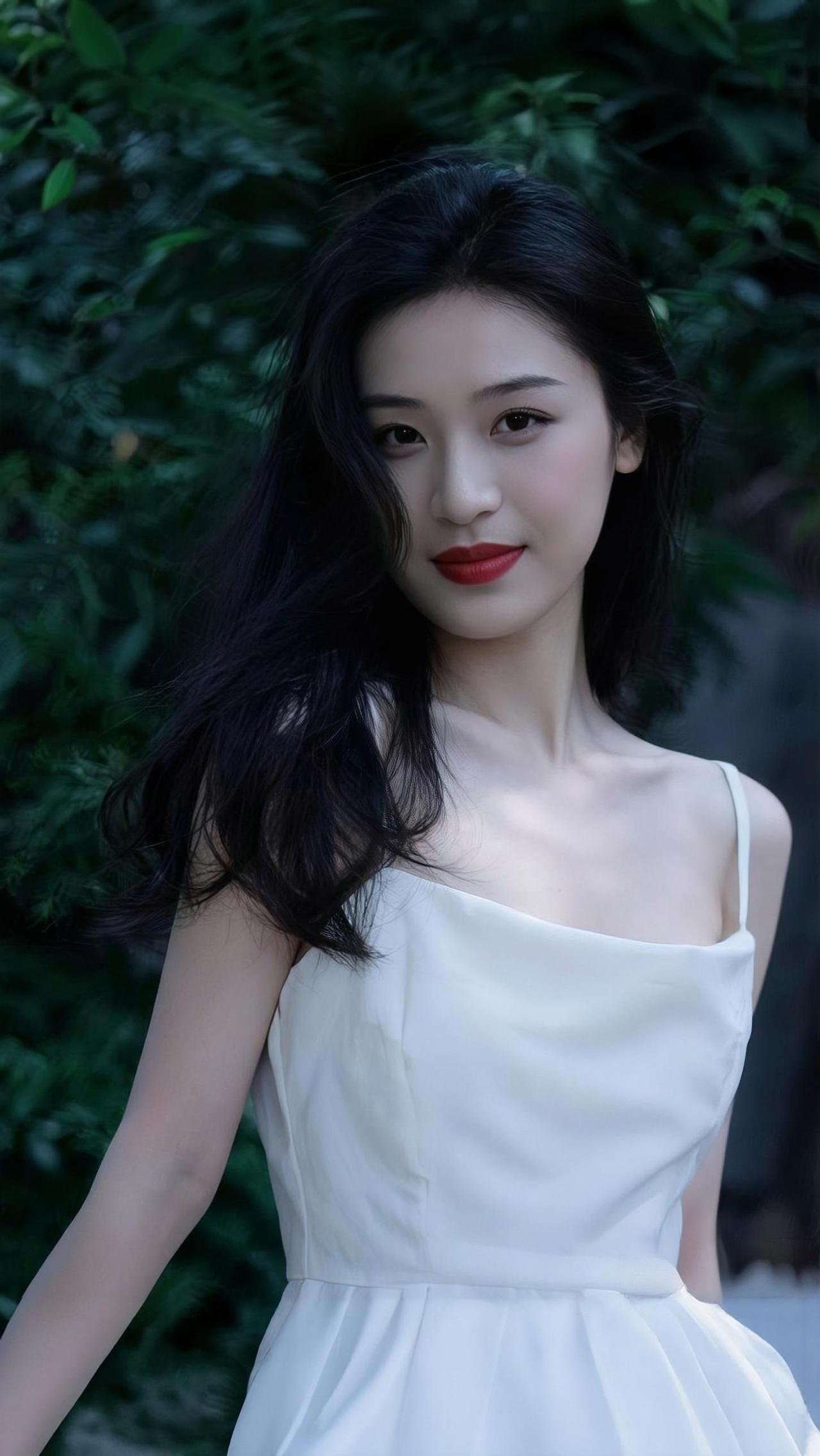 黛色连天衬素妆，红唇一点凝暗香。无端笑靥生春水，独倚清风自芬芳。东方魅力