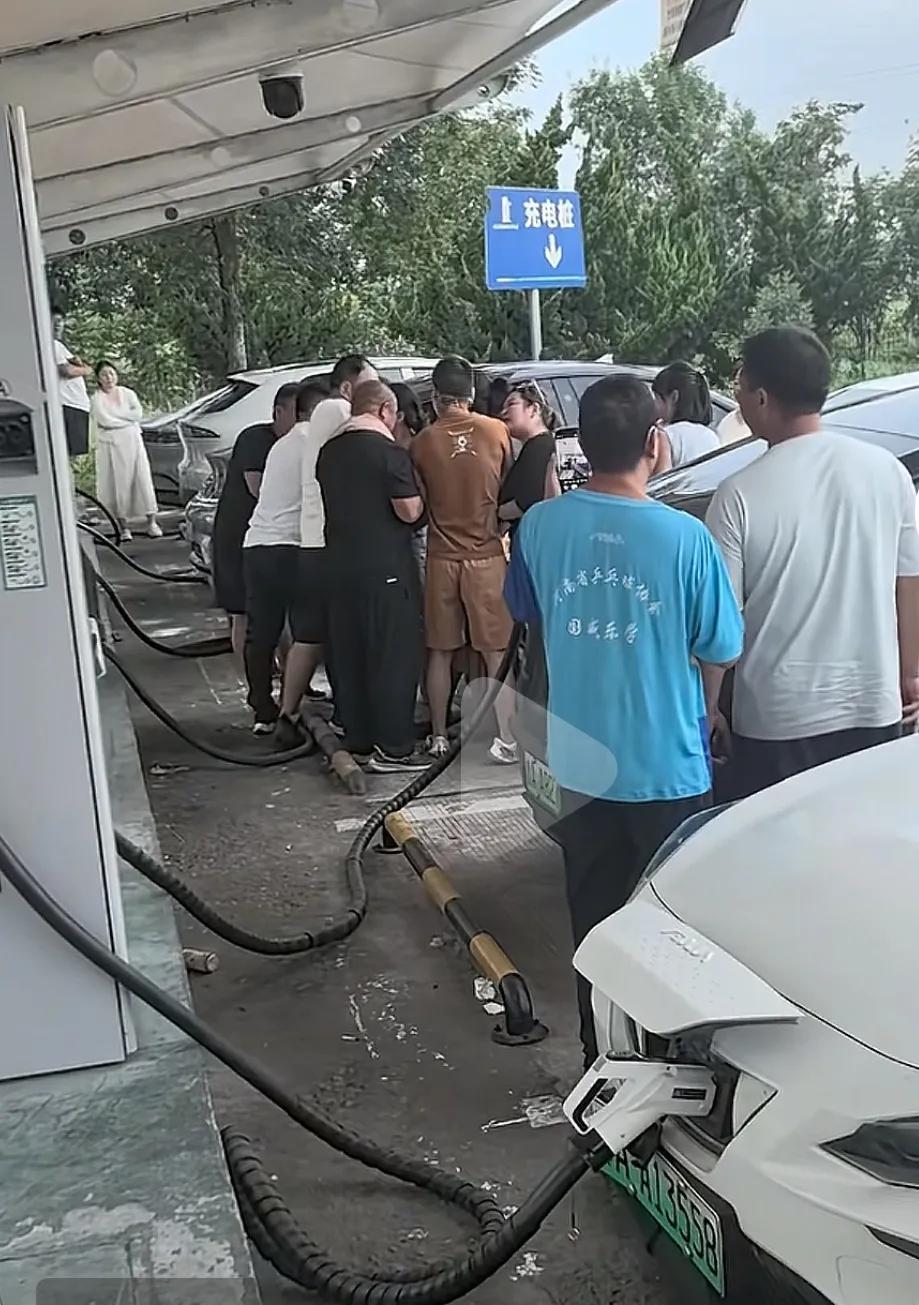 电车司机又又又又……又一次在高速服务区抢充电桩了，然而这一次是一群人在抢！的确