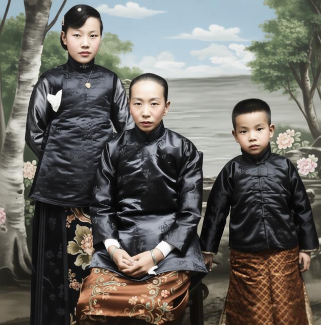 1918年，北京，18岁冰心与母亲杨福慈和三弟谢为楫的合影。1918年，冰心1