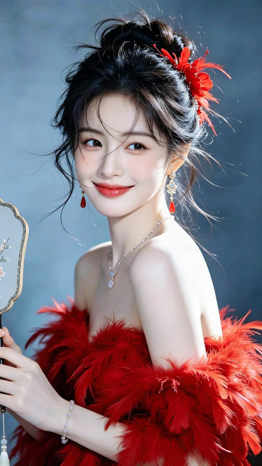 惊艳的东方美人，红衣华服，古风韵味十足！🌸💄👗