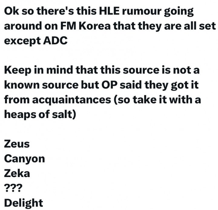 Zeus签字了？韩网流传HLE阵容：AD空缺打野引进Canyon中单Zeka