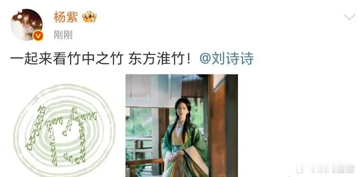 杨紫宣传《淮水竹亭》，刘诗诗回复谢谢紫妹还送花花！双向奔赴太有爱了～狠狠期待紫妹