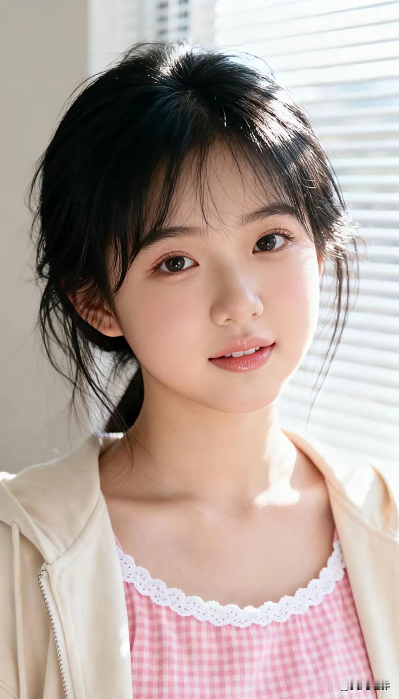 光之影&AI阳光洒进来的温暖瞬间，少女甜美微笑少女感笑容少女感微笑女孩