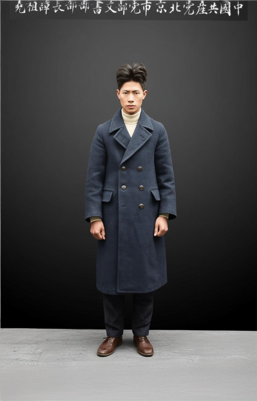 这张照片是革命烈士谭祖尧在1927年英勇就义前的最后留影，他身着一件笔挺的深色风