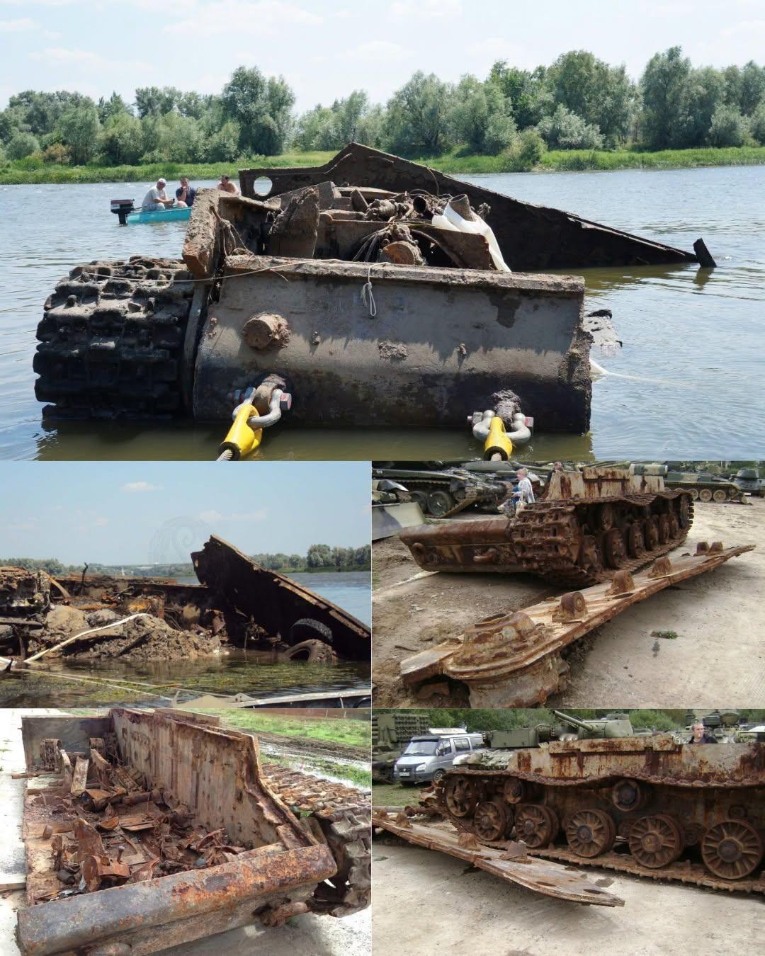 一辆苏联KV-1重型坦克在1942年斯大林格勒战役期间沉入冰层之下，此后在河底隐