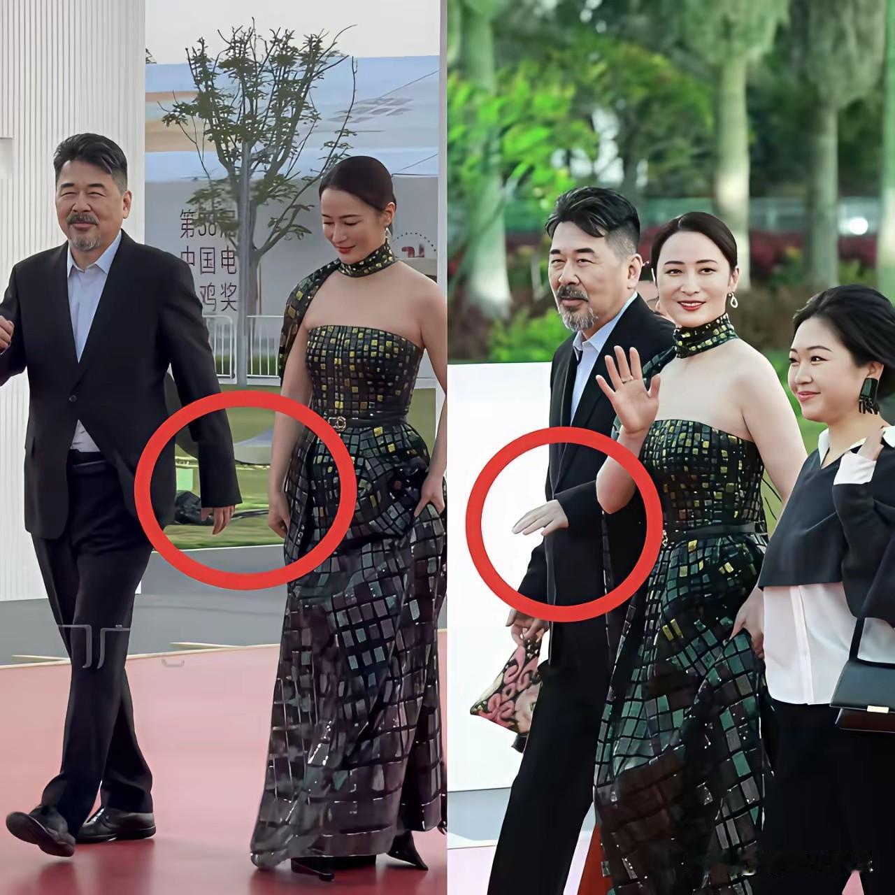 有种无奈叫陈建斌想牵手金鸡奖红毯上陈建斌三次伸手，试图牵老婆蒋勤勤的手，但对