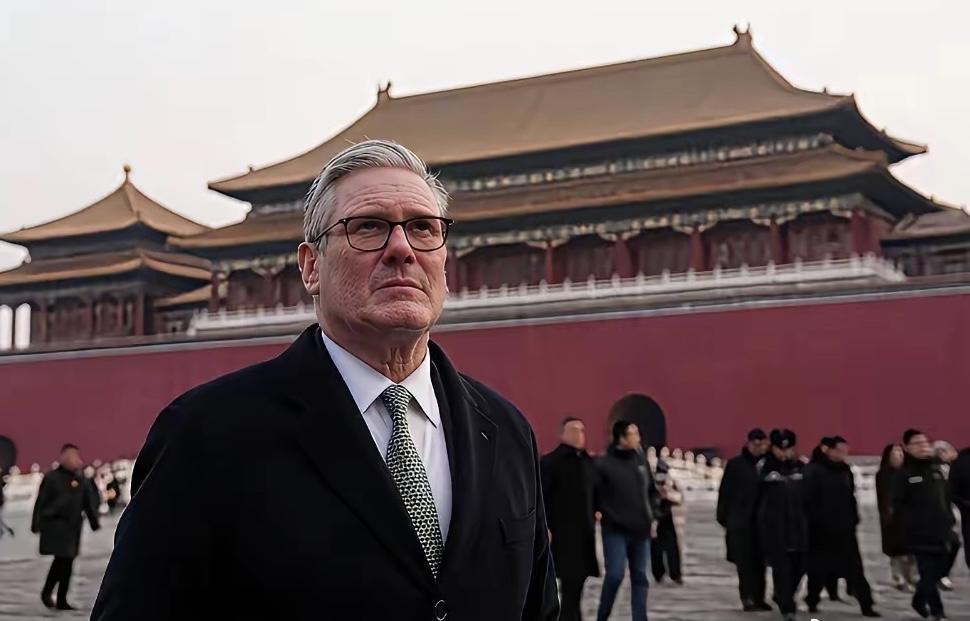 这个表情耐人寻味，斯塔默站在北京的紫禁城里思绪万千，此刻他在想些什么呢？仿佛