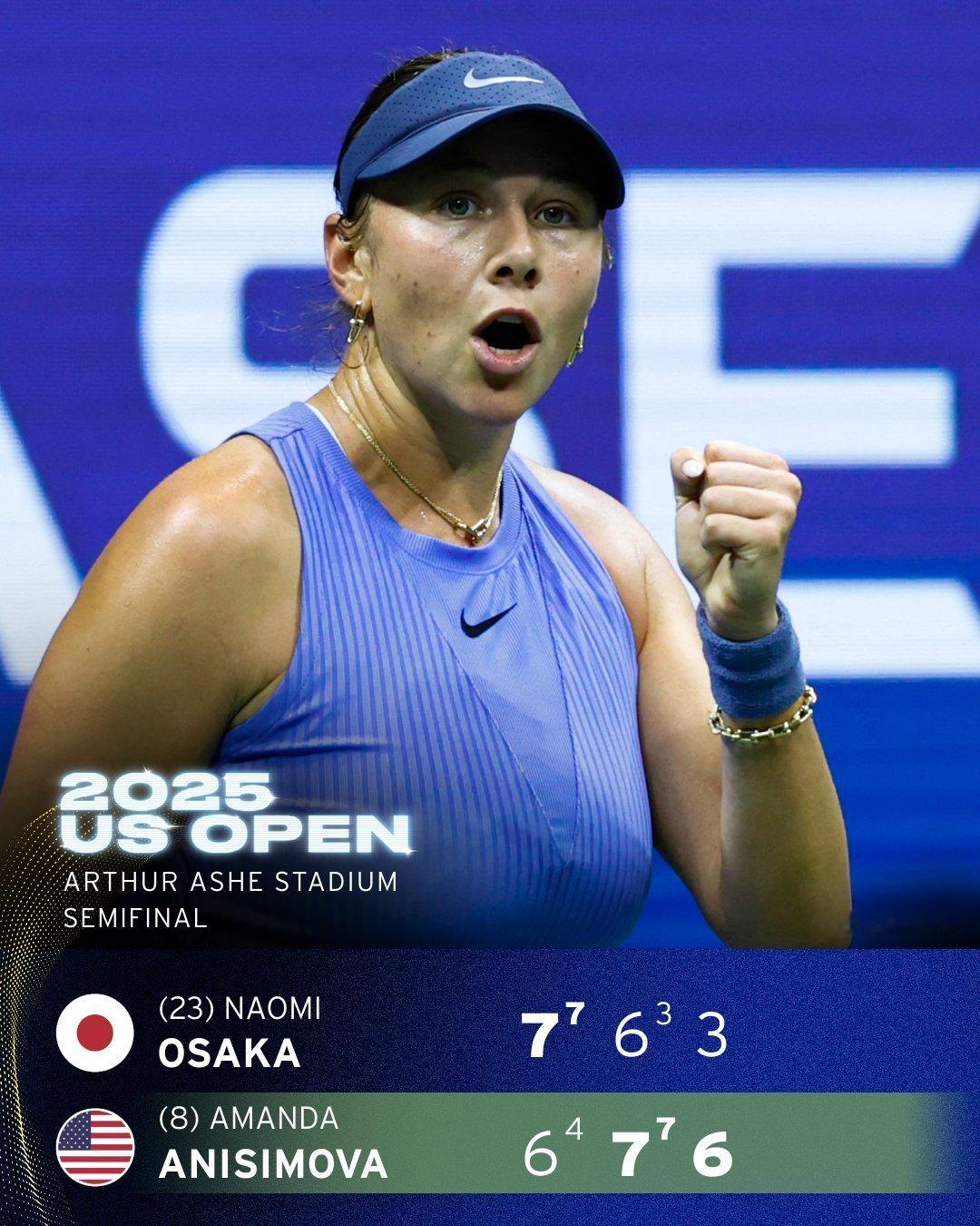 阿尼西莫娃首进美网决赛阿尼西莫娃2比1大坂直美阿尼西莫娃连续两个大满贯进决赛