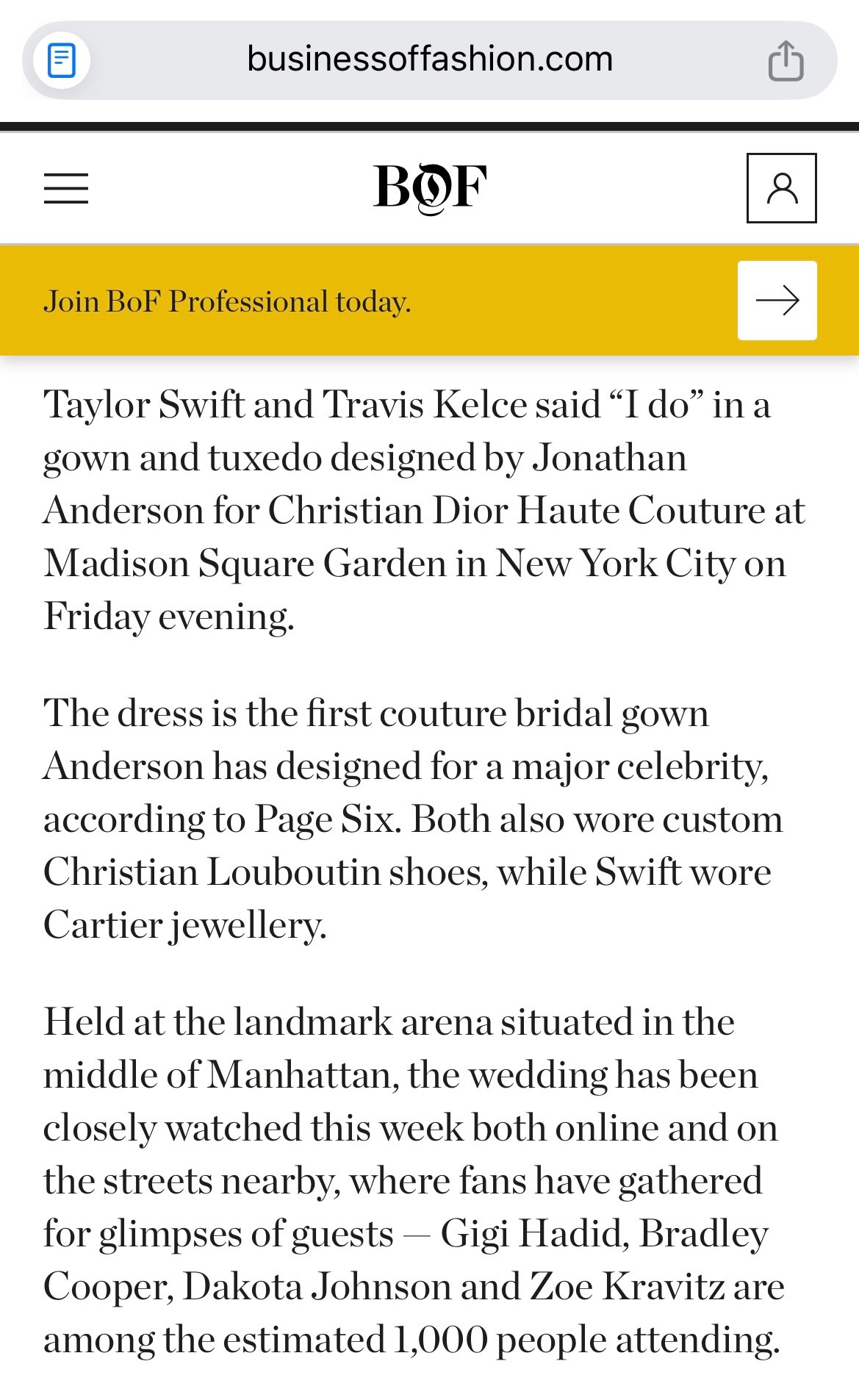 霉霉世纪婚礼的婚纱由JonathanAnderson打造，这也是他在Dior首