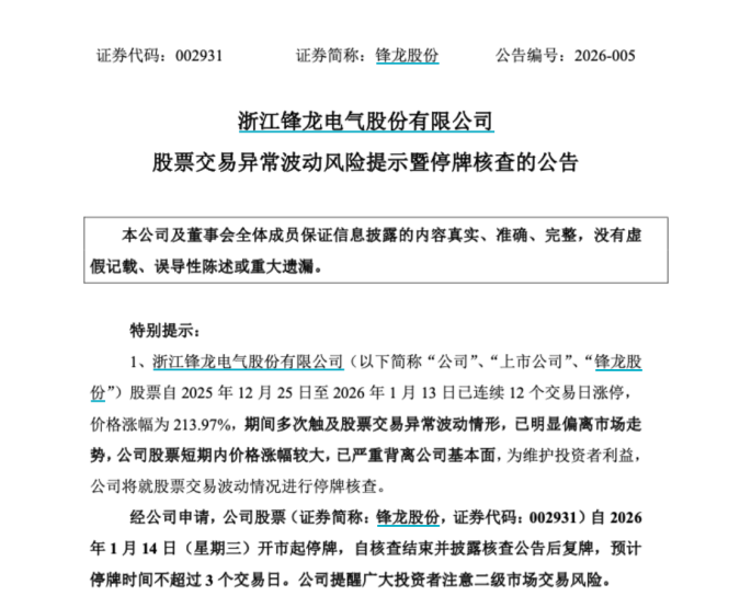 13连板大牛股 明起停牌核查