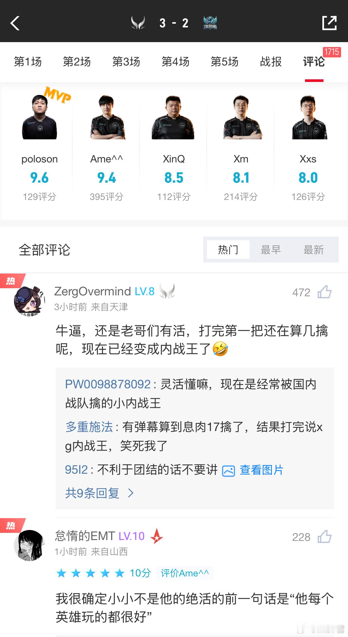 赛后评分，Poloson最高，XXS最低XG获ACLDOTA2总冠军XGDOTA