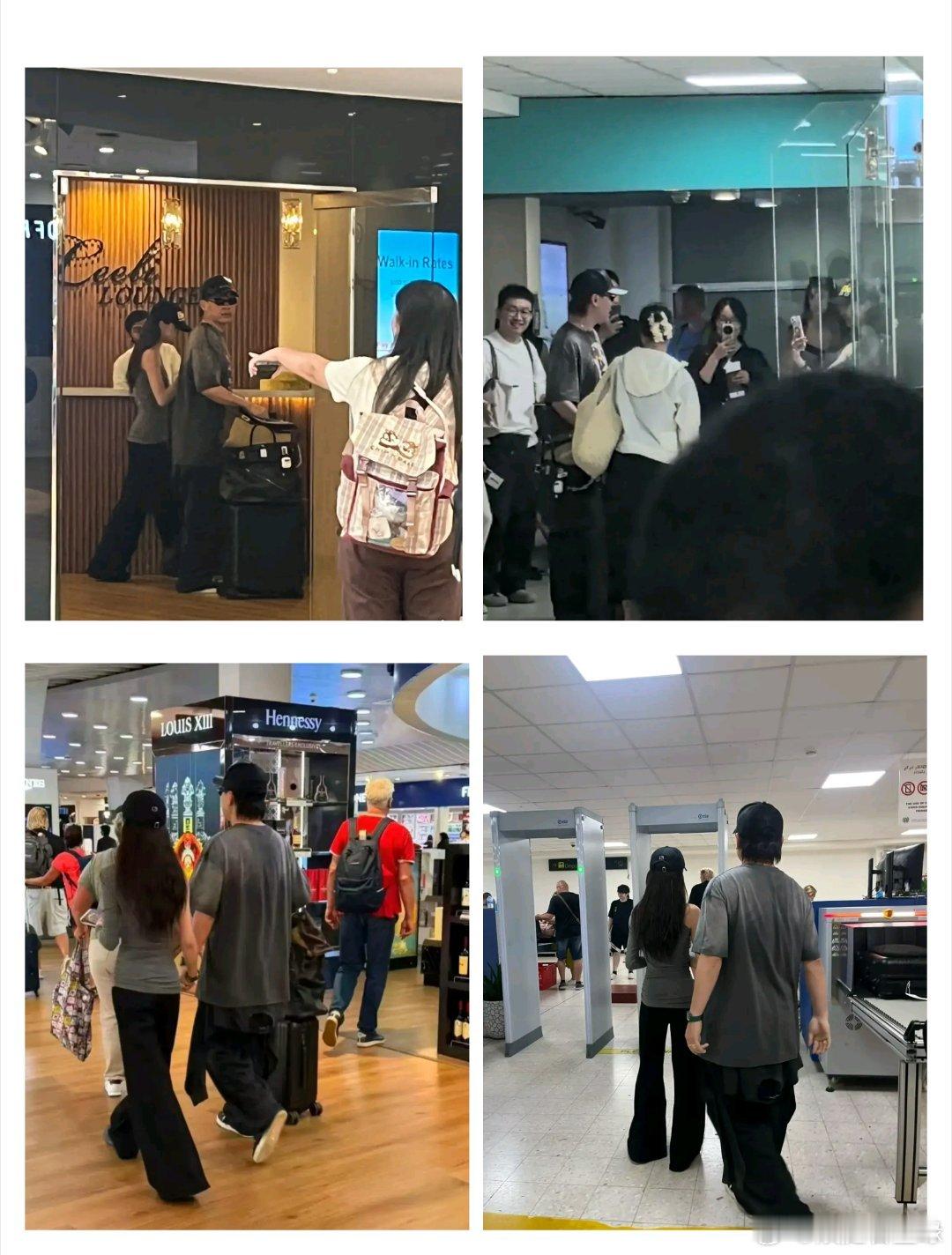 有网友在机场偶遇准备回国的胡彦斌和易梦玲，两人身穿同款灰色情侣装，看到有路人偷拍