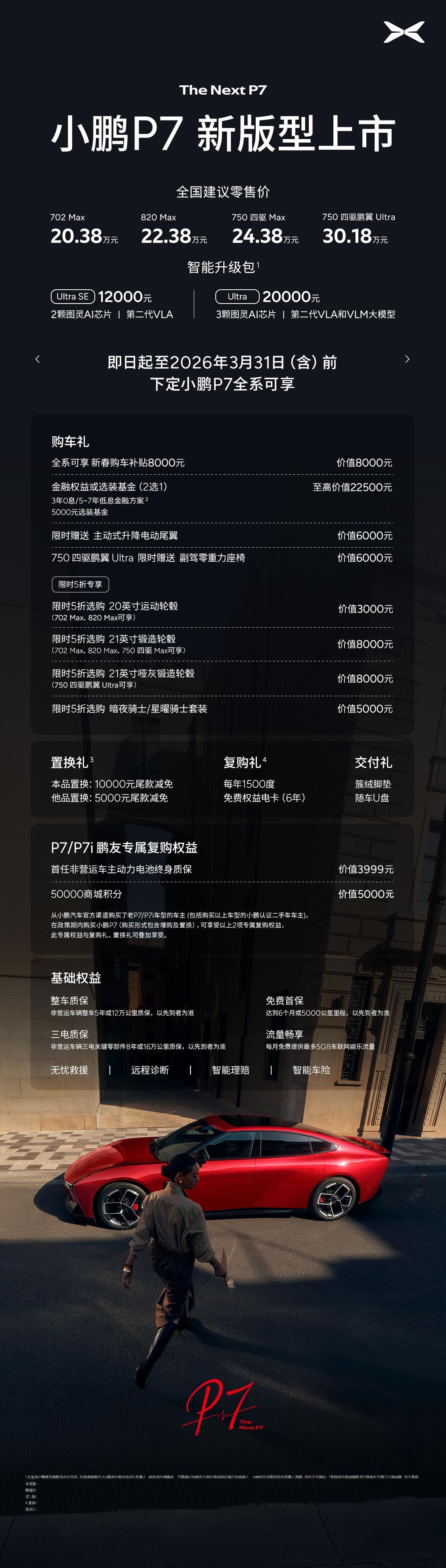 小鹏P7新版型正式发布，给大伙简单汇总一下～续航上，800V高压平台、5C超充电