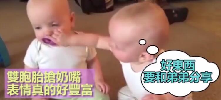 双胞胎宝宝抢奶嘴, 说好的手足之情呢, 哈哈超搞笑~