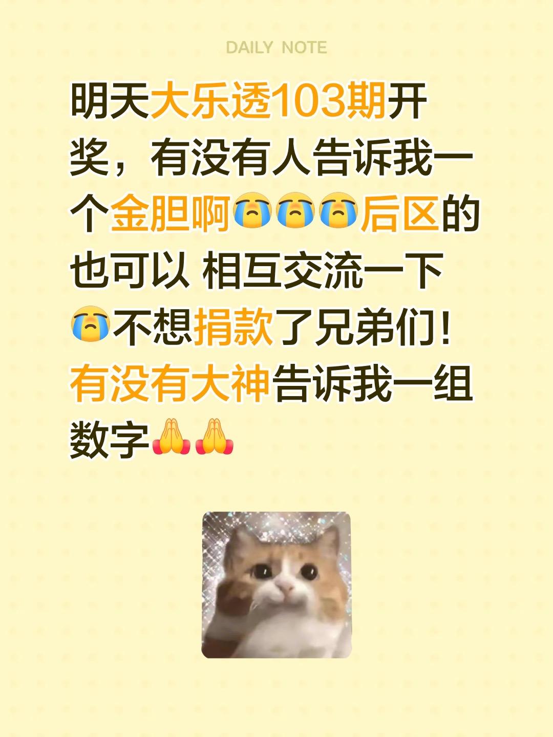 明天大乐透103期开奖，有没有人告诉我一个金胆啊后区的也可以 相互交流...