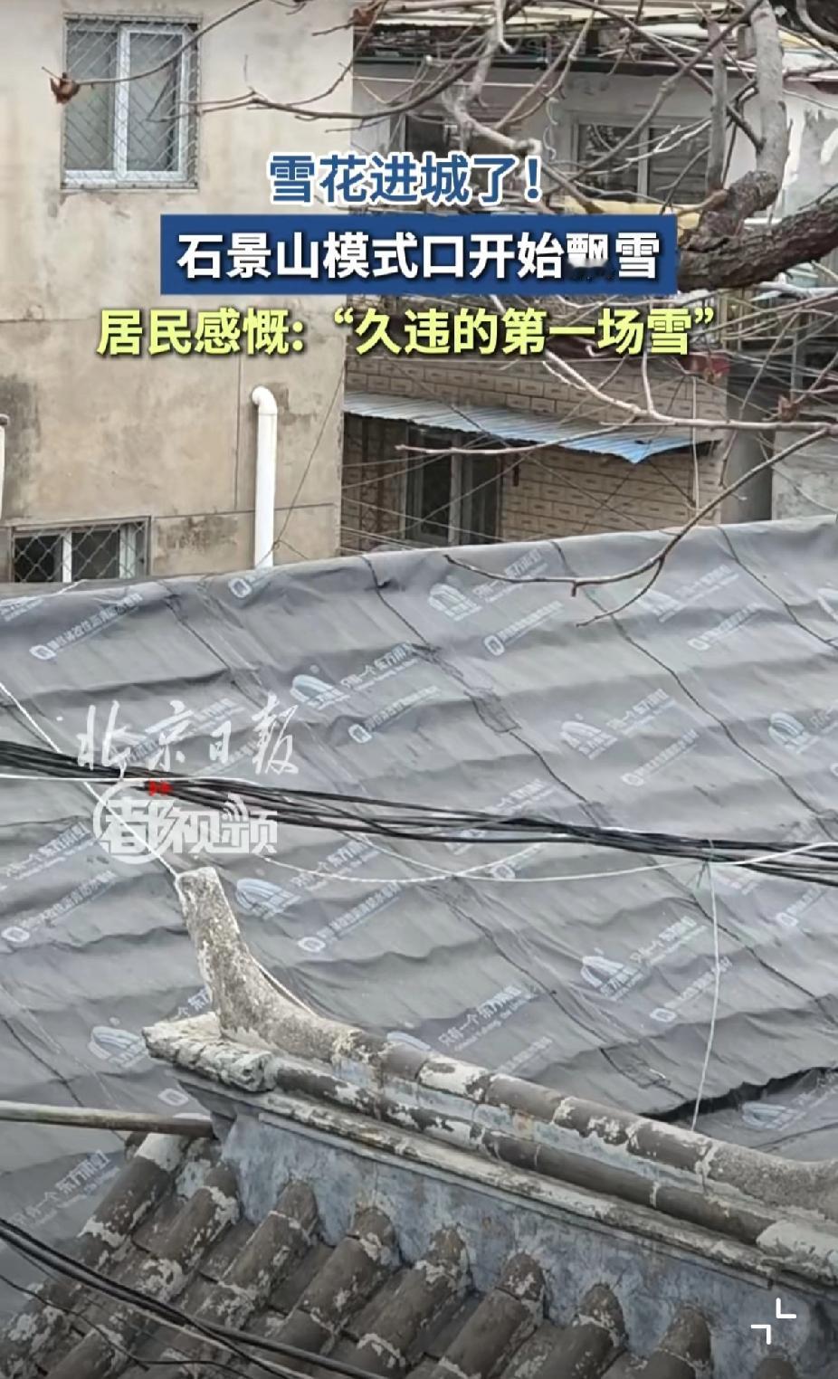家人们！北京城区终于下雪啦！石景山模式口率先飘起雪花，细碎的雪粒洋洋洒洒落下，瞬