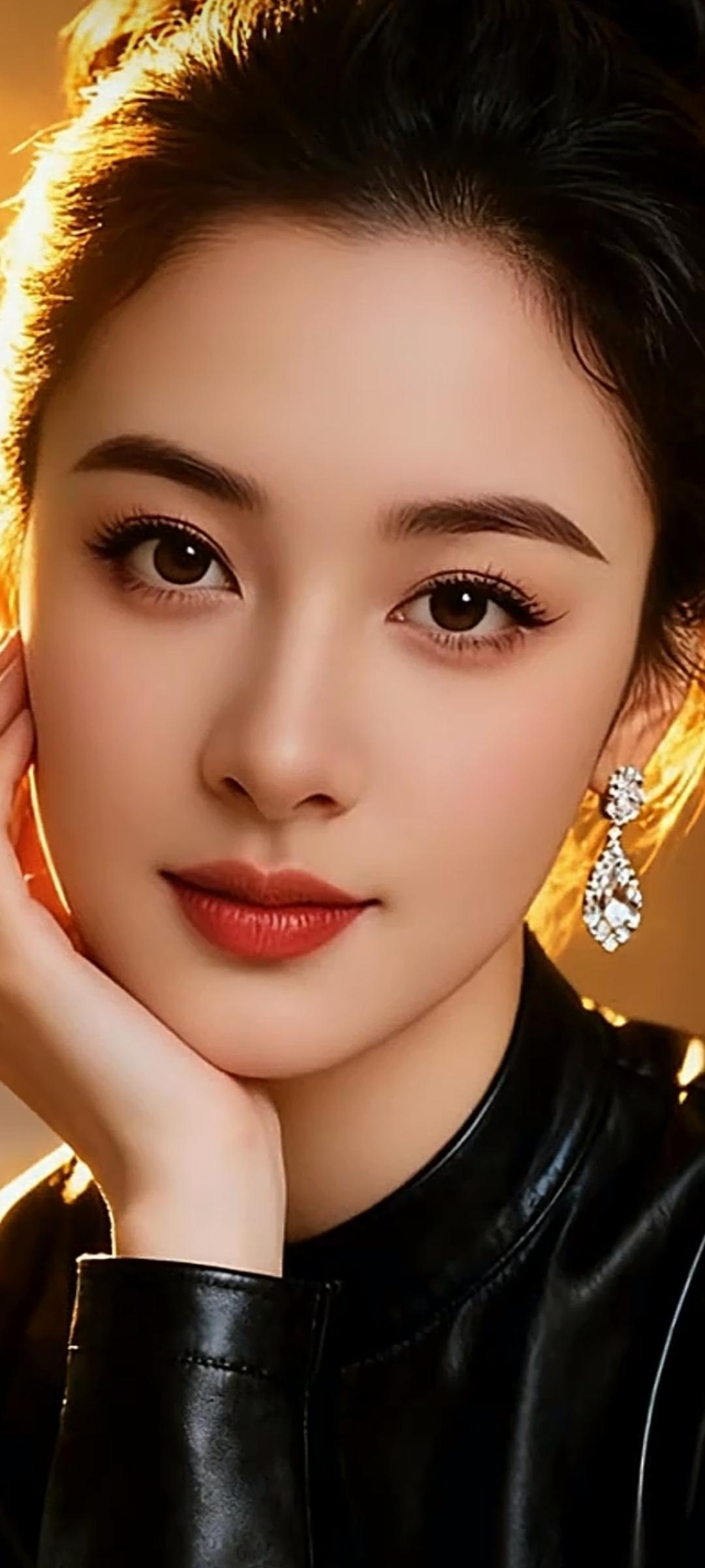 优雅黑皮衣，闪耀耳环，自信女神范儿！💃✨