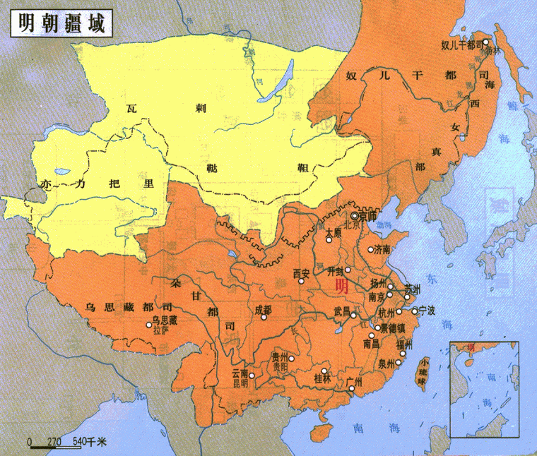 通常说明朝国土是"两京十三省", 可为何明朝地图却有十六块?