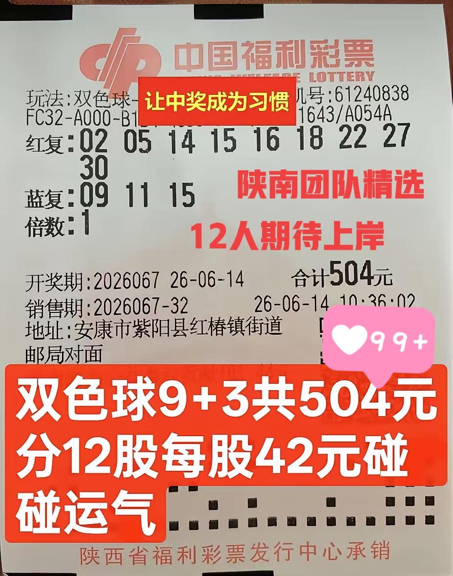 陕南团队，彩民精选了一注号码，总共分成了12份。如果中了一等奖，每人至少可以分到