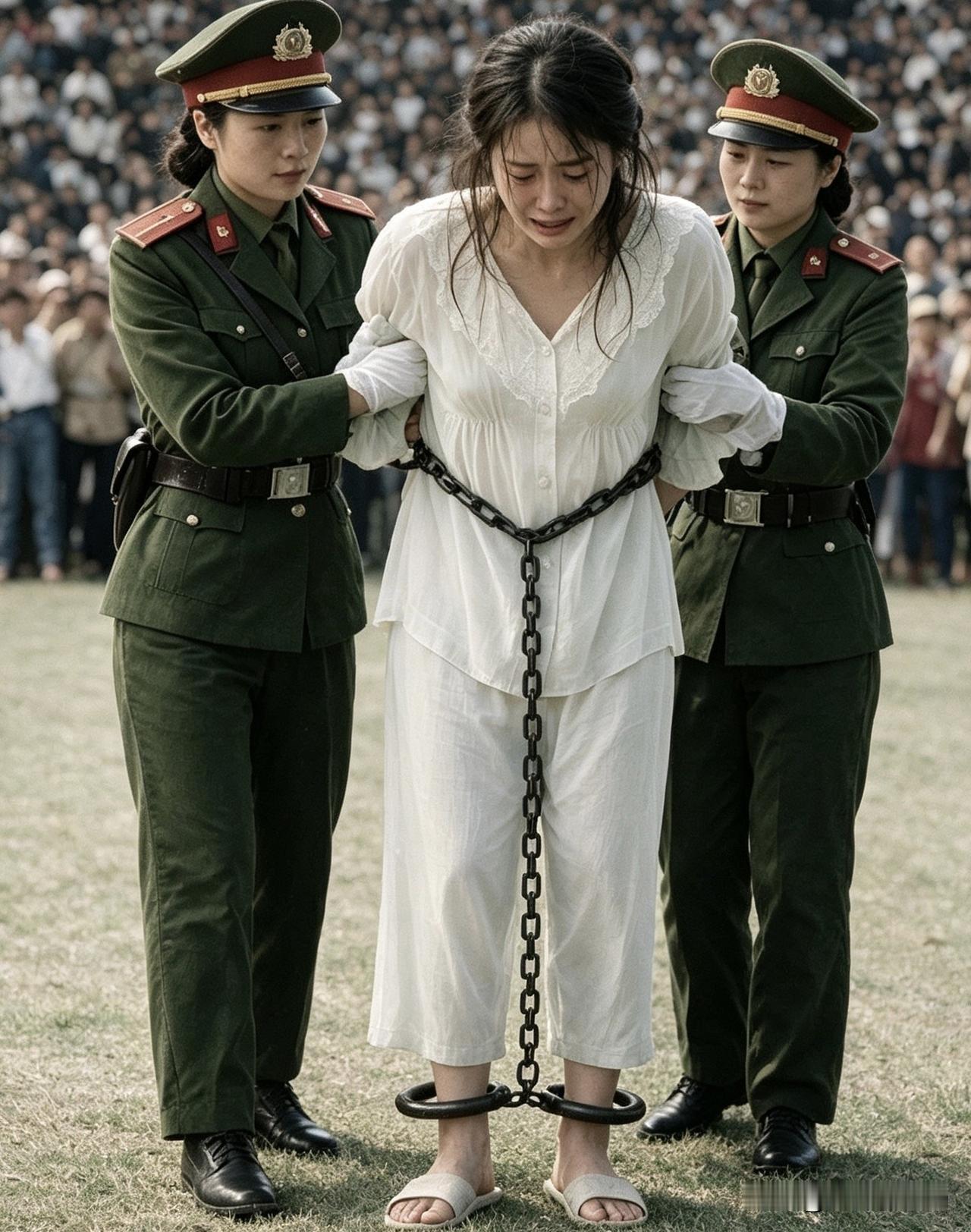 对于女囚犯来说，众目睽睽之下，戴着手铐脚镣被押进公捕公判大会，除了羞愧还是羞愧