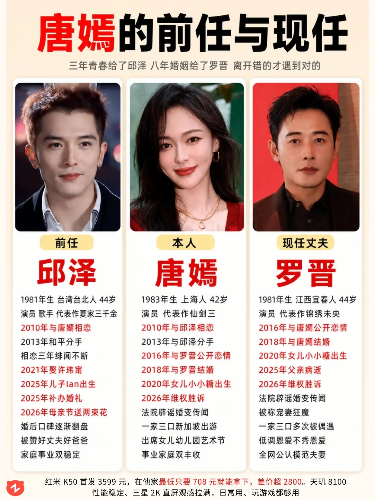 离开错的才能遇对的，唐嫣两段感情差距明显。