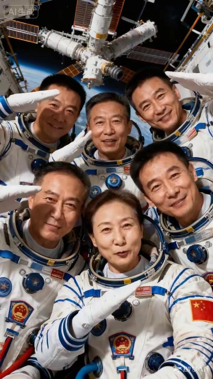 太空六人组！中国航天员们一起在太空合影，见证历史时刻！终于刷到我们了，我们在太