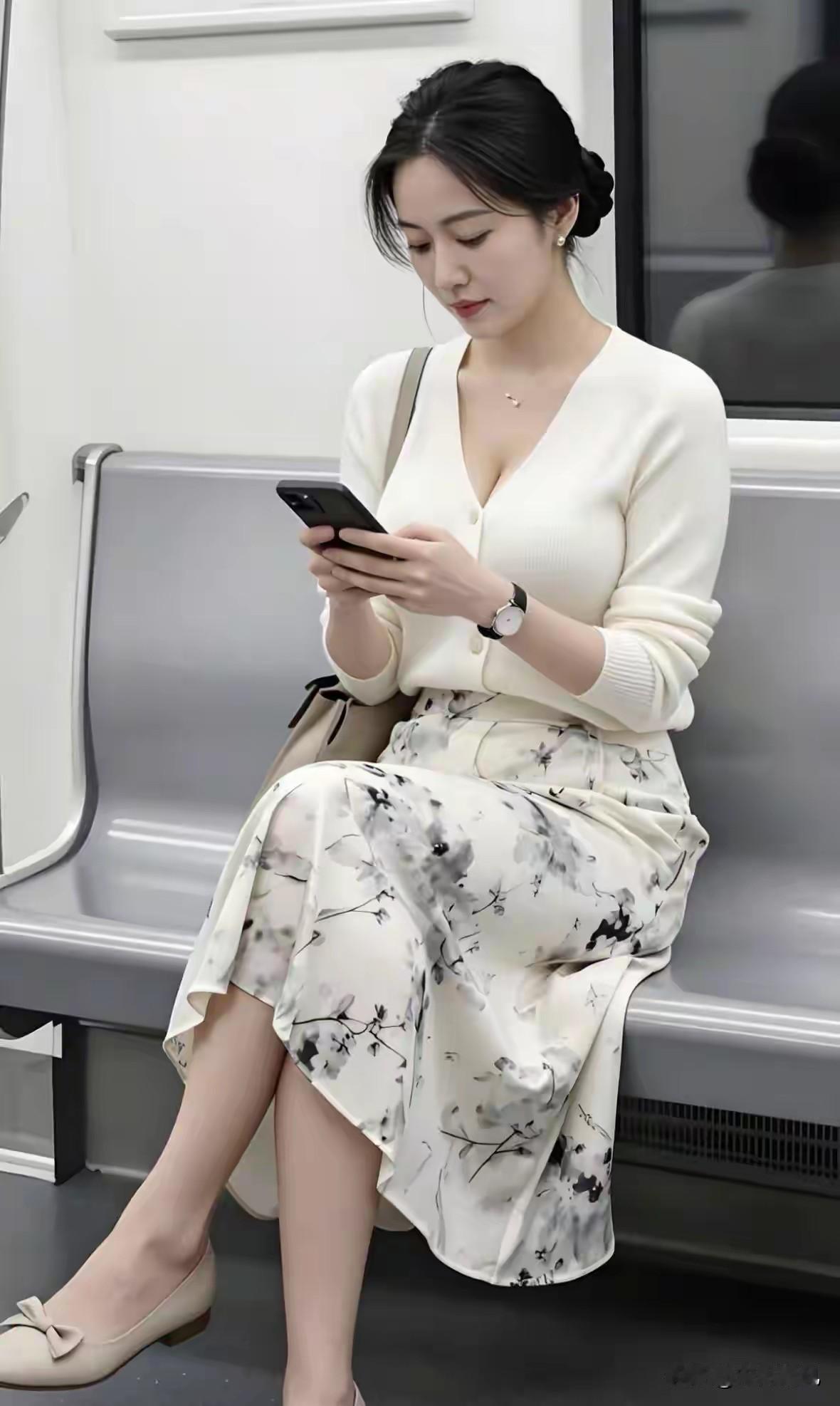 地铁偶遇，这颜值放在普通人里，算不算顶级美女？