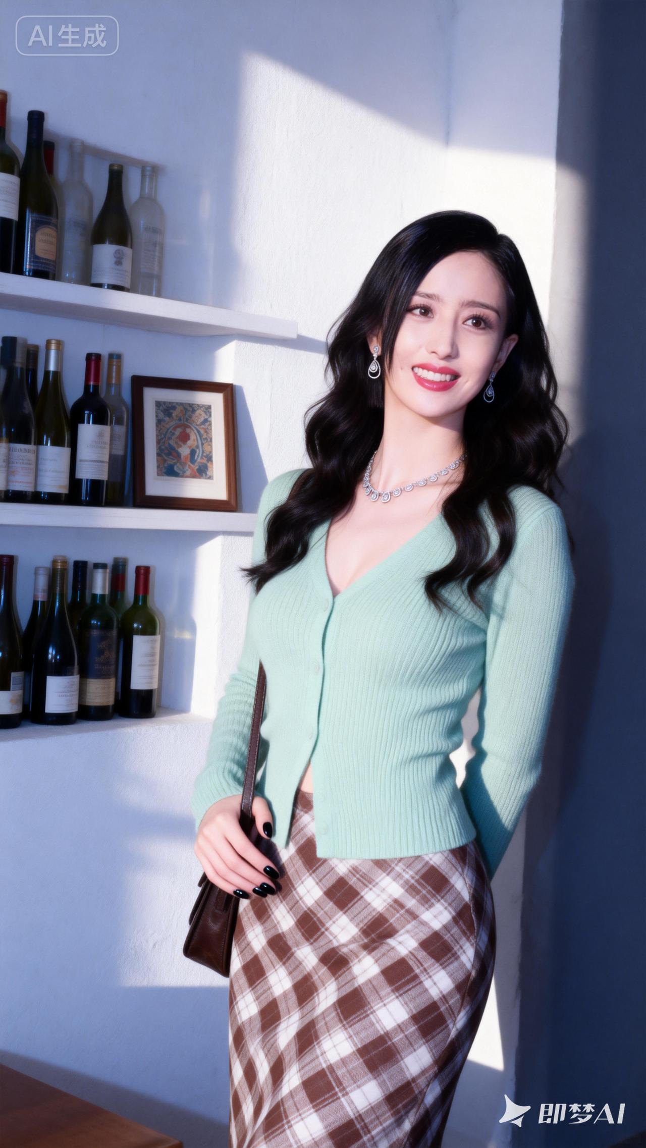 优雅穿搭指南：浅绿色针织衫+格纹裙，尽显时尚魅力！👗👠