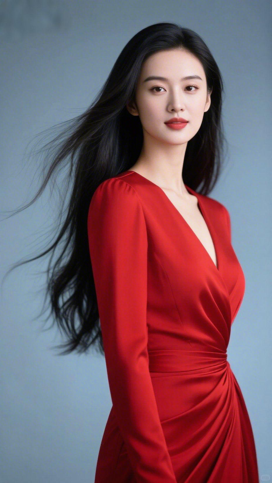 红裙赴山海一袭红裙，揉进了人间的赤诚与温柔。墨发轻扬，掠过肩头的风都裹着温
