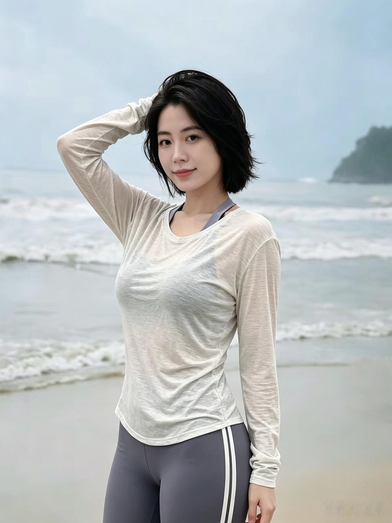 长衣轻软，贴住温柔轮廓灰裤条纹，踏出自在节奏或是卧于软床，或是立于潮头身心