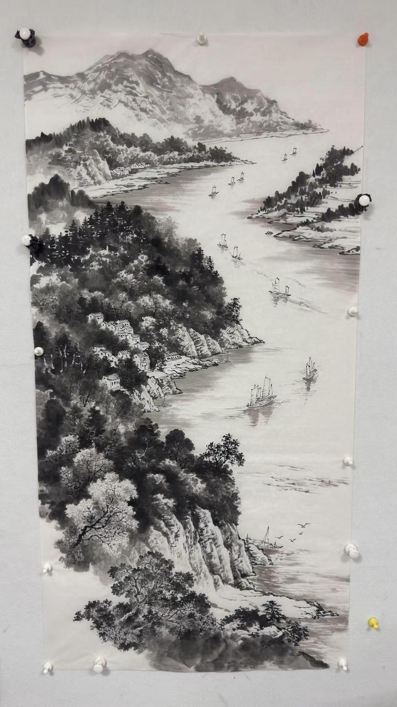 山水墨稿。山水构图墨稿创作者中心创作灵感传统国画意境山水画