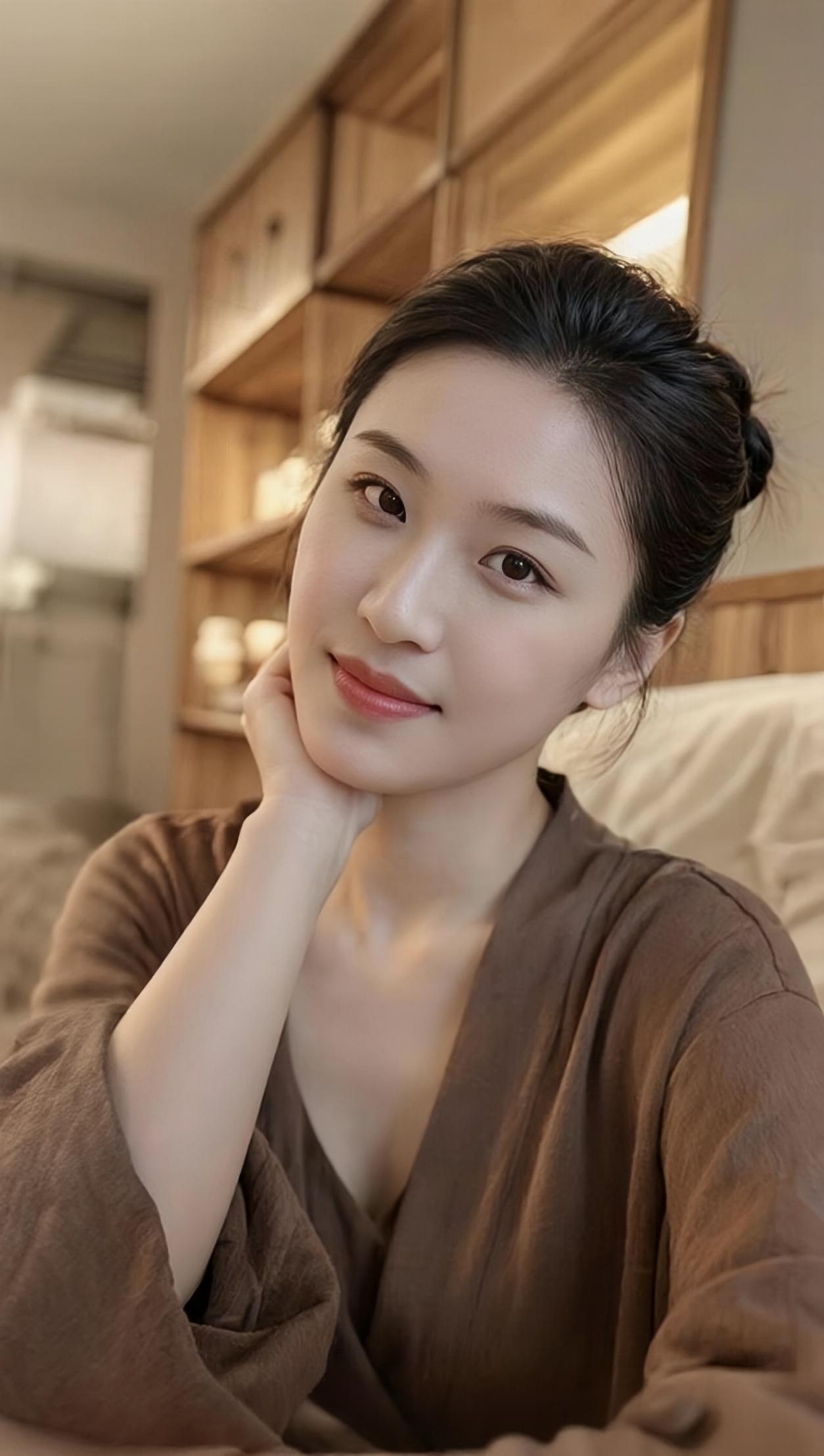 素面不施粉黛自倾城，鬓畔清风与日同。笑靥何须脂色衬，天然风骨胜花红。