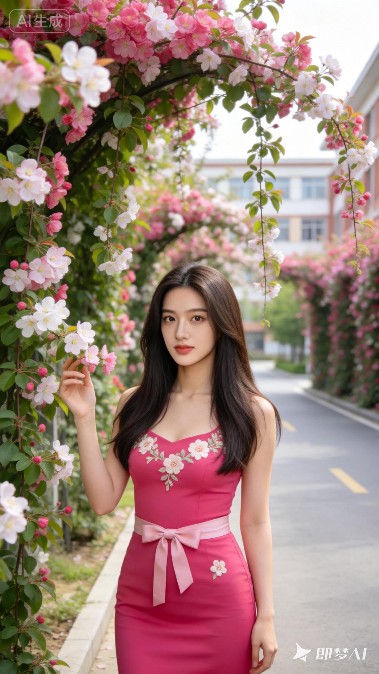 粉色连衣裙下的少女梦，花海中的浪漫时光