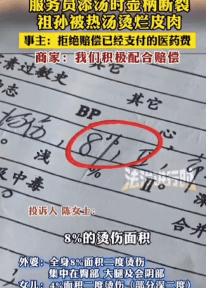 “看着都疼！”上海，陈女士一家五口吃火锅，服务员加汤时，壶嘴与手柄连接处突然断裂