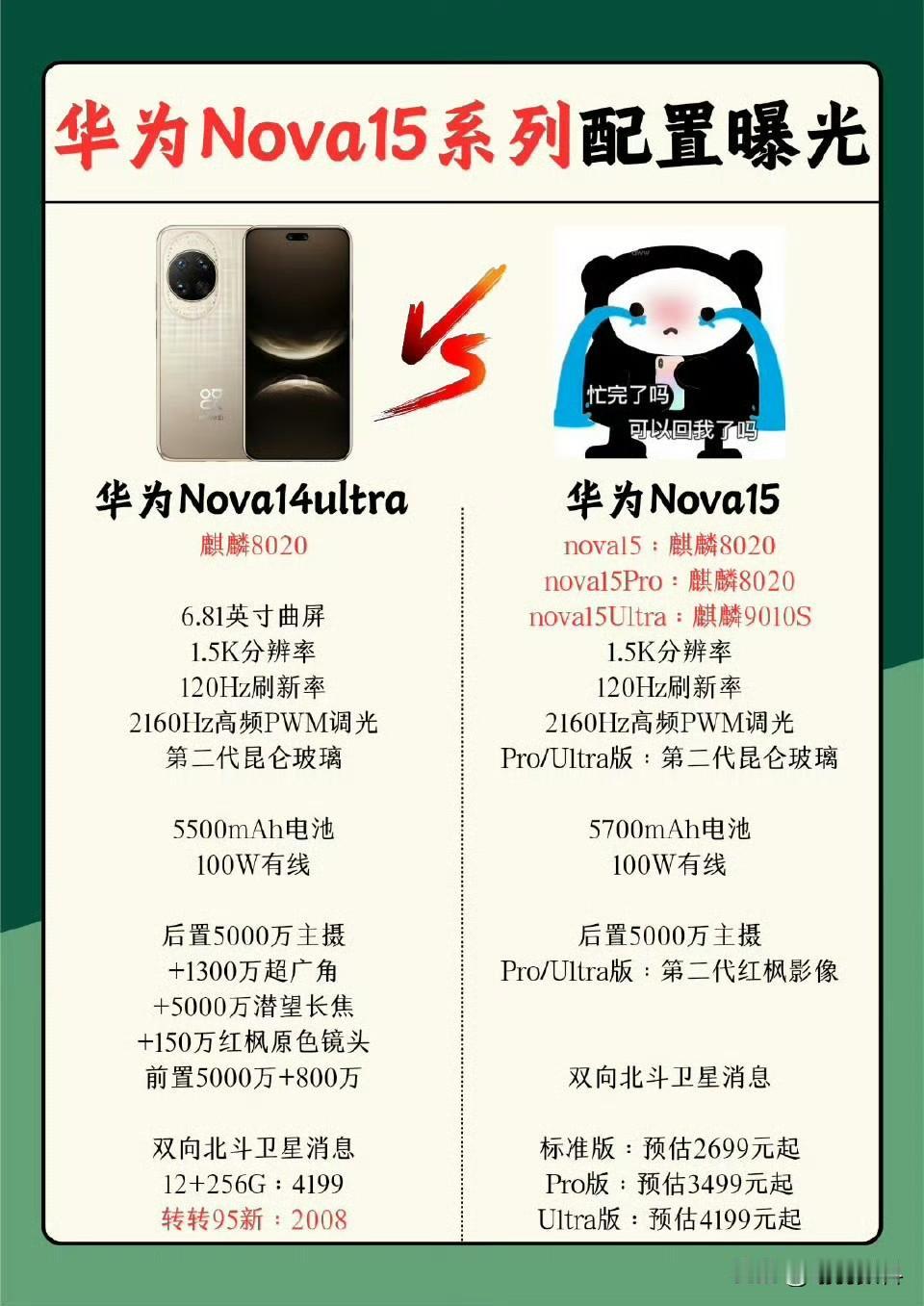 Nova15较nova14标准版售价将会有大惊喜整体配置无明显提升只