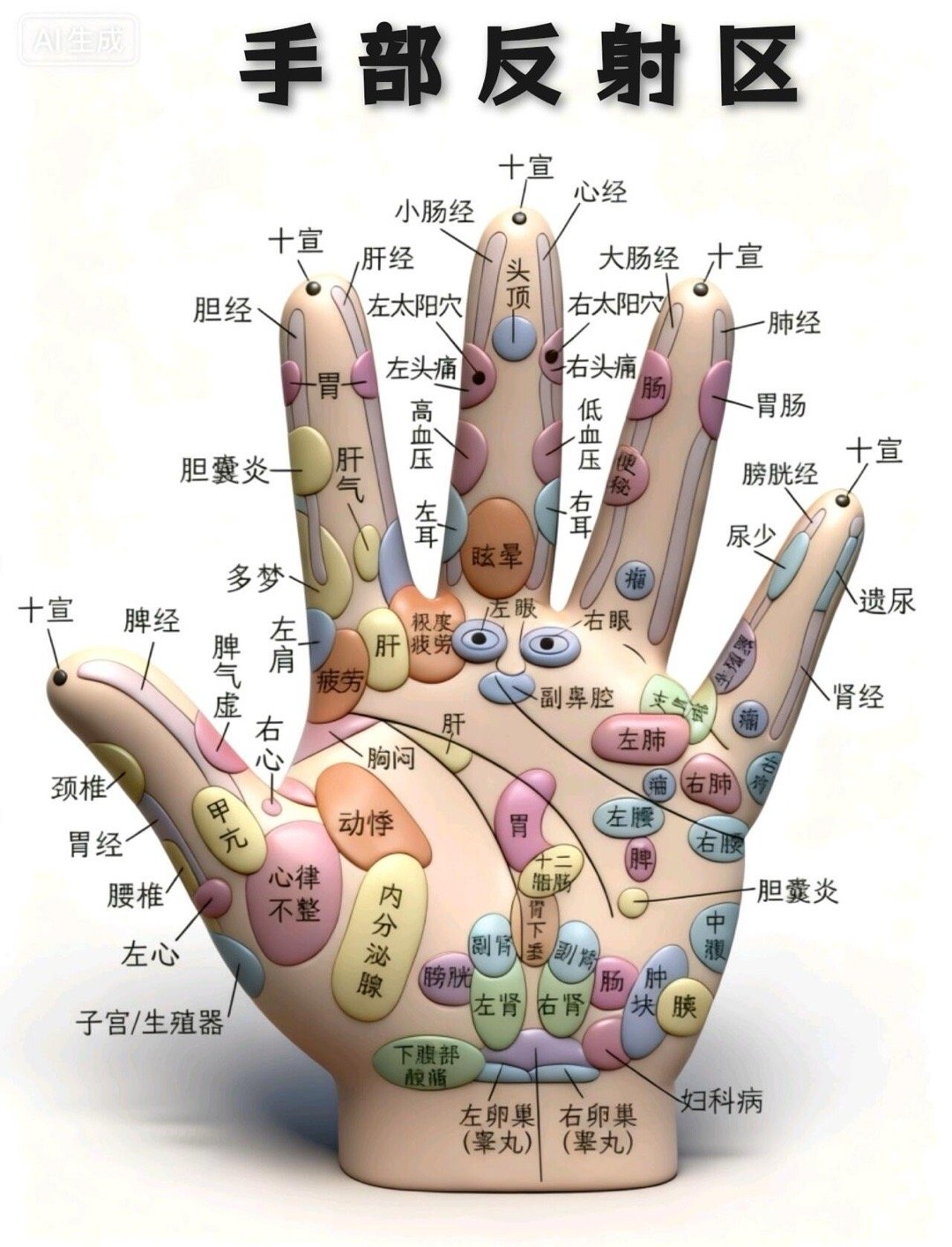 手部反射区手部按摩穴位养生中医推拿手指操全息​​​