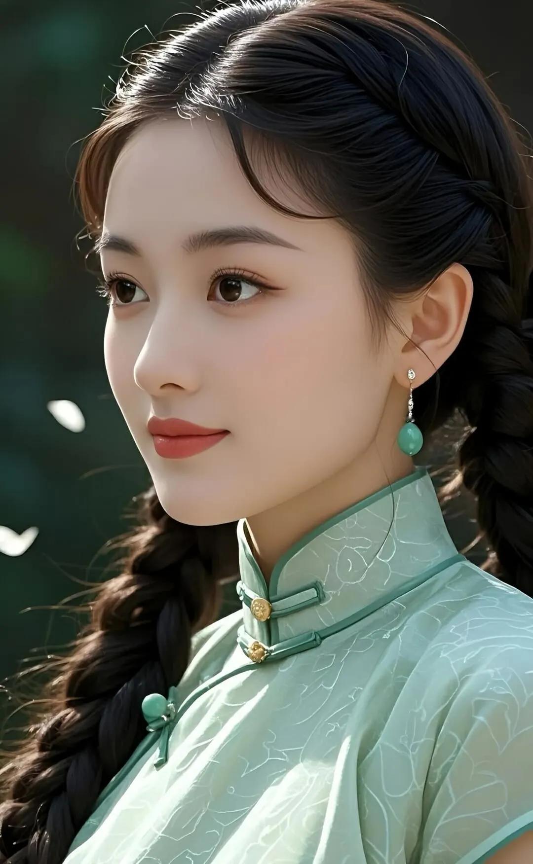 清新古风少女，一缕发丝轻扬，古韵悠然。