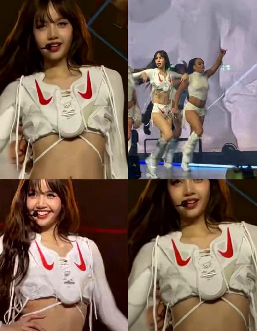 把鞋子穿在胸口上，这是我今年见过最离谱的代言，Lisa是真敢啊。你去看她的