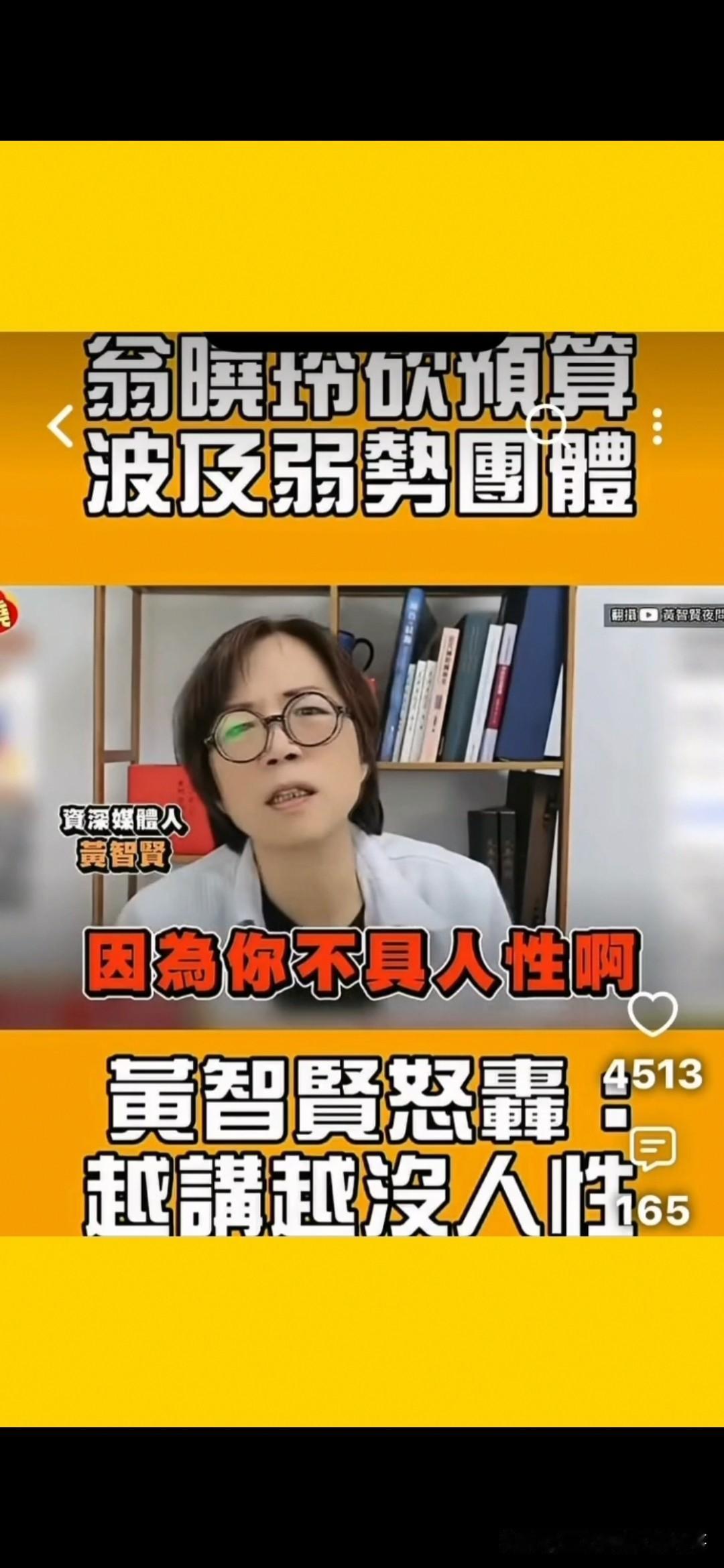 黄智贤骂蓝白没人性批翁晓玲删赖桑预算！网友回怼黄智贤怎么不骂你哥黄伟哲执政的台南