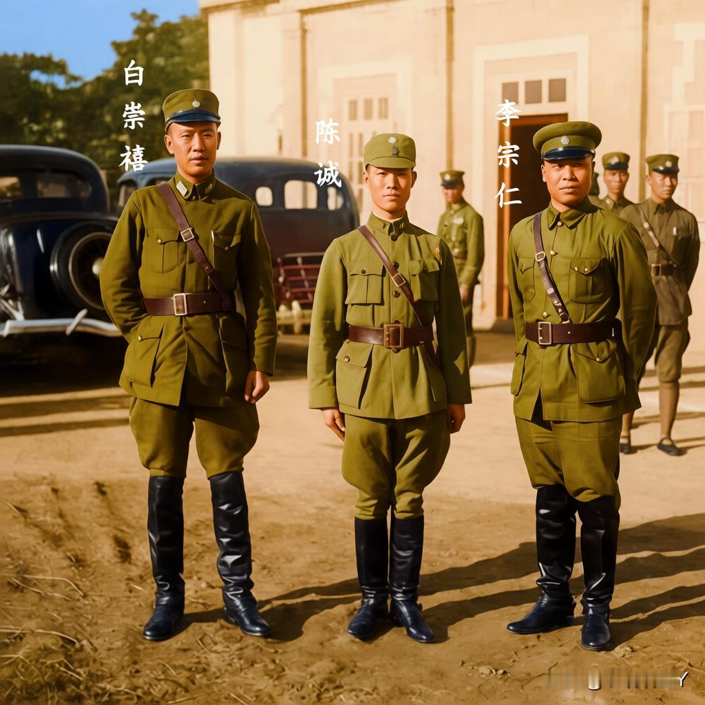 这是1936年白崇禧与陈诚及李宗仁三位将军在广西南宁留下的一张戎装老照片，大伙儿