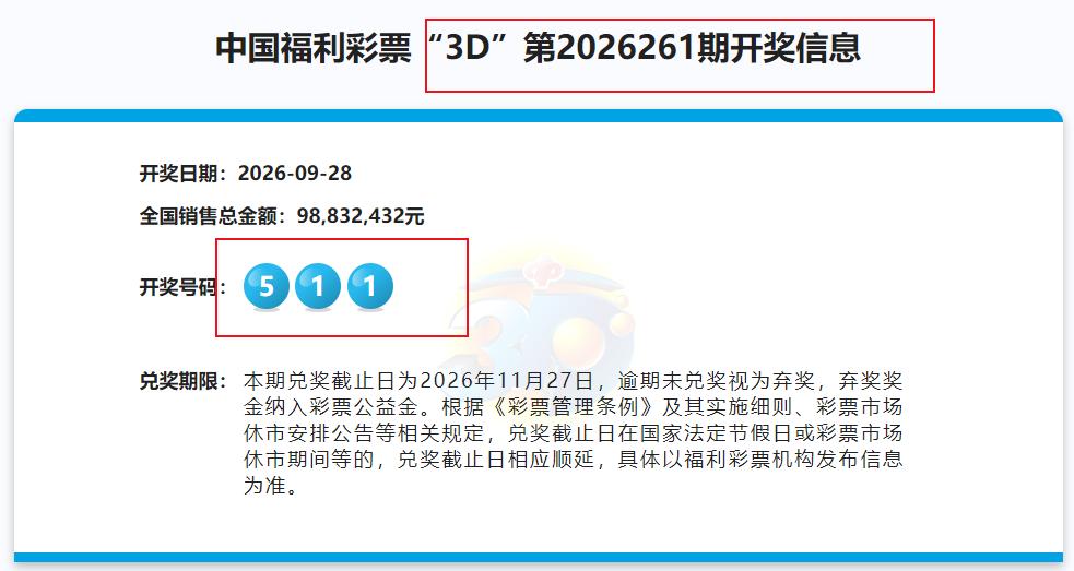 福彩3d第26261期开出了组三1号连热，这次开出的是511号码组合，这并