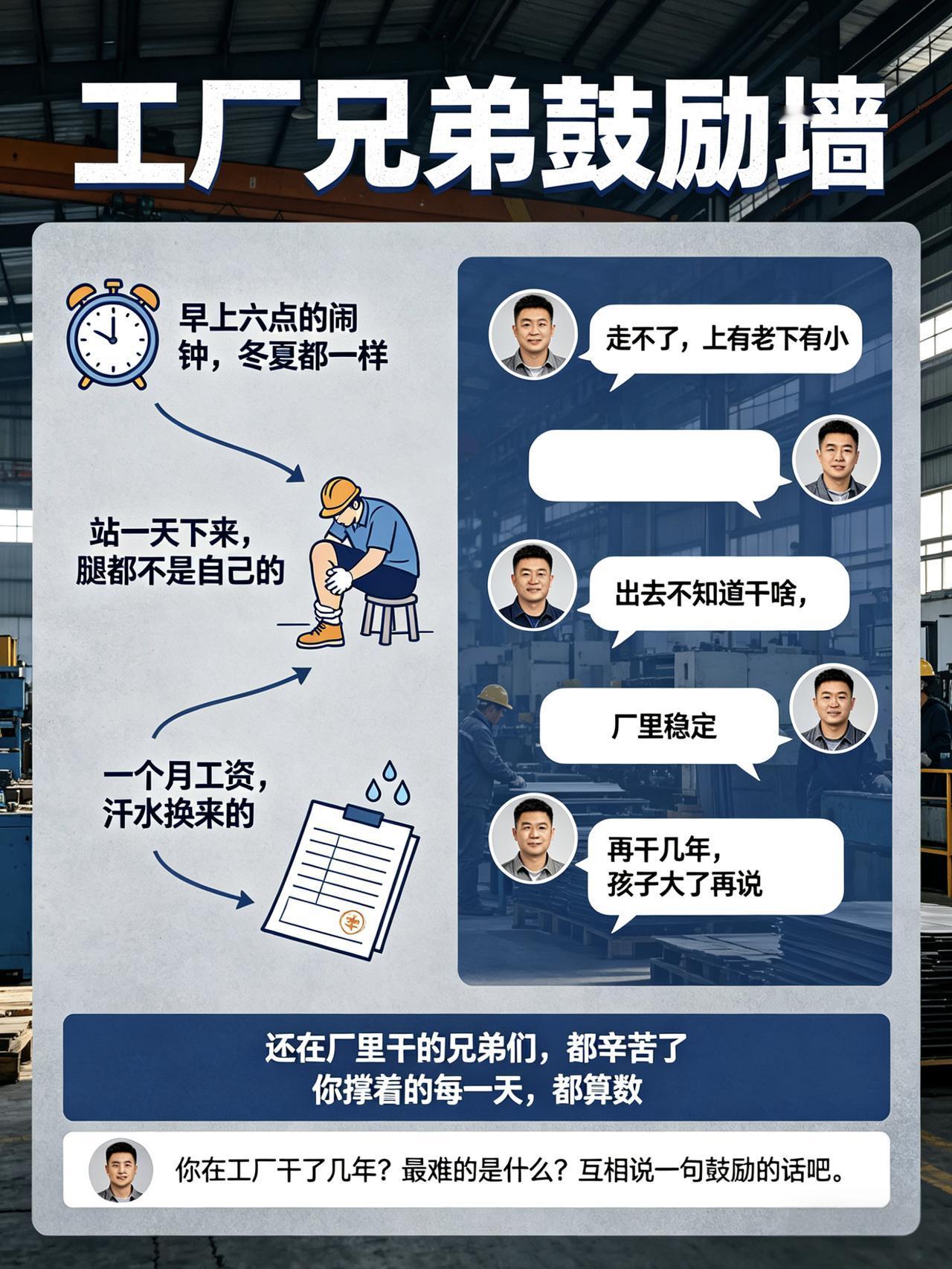 工厂里的兄弟们，进来互相说一句鼓励的话干了这么多年，有个感受很深：工厂的活